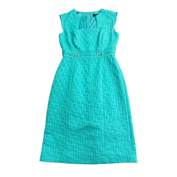 Tahari Arthur S. Levine Womens Sleeveless Sheath Dress Turquoise Size 2 Textured - Picture 1 of 5